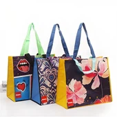 비 길쌈된 부대를 광고하는 다채로운 인쇄된 박판으로 만들어진 끈달린 가방